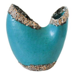 Vintage Sculptural Turquoise Studio Pottery Vase For Sale