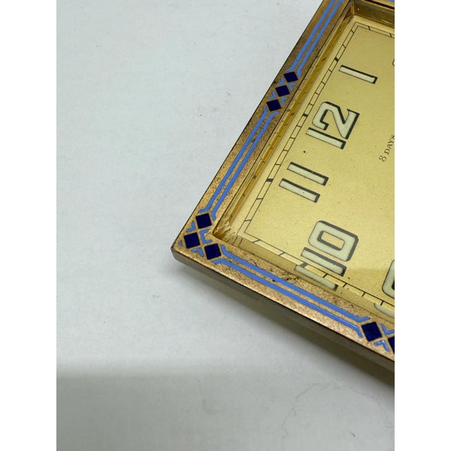 Blue Swiss Art Deco Enamel-Border 8-Day Desk Clock, C. 1925–1935 *Luminescence* For Sale - Image 8 of 11