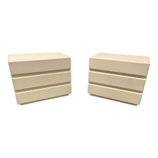 Steve Chase Linen Wrapped Pair Nightstands For Sale