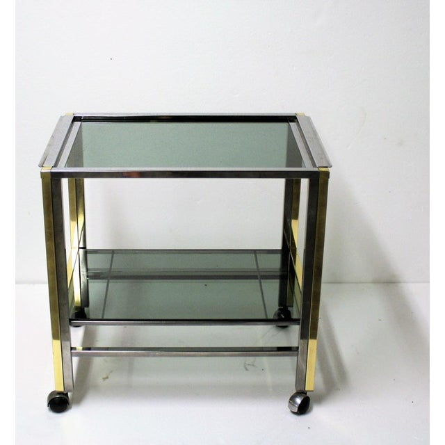 1970s Vintage Brass & Chrome Two Tier Bar Trolley, 1970s For Sale - Image 5 of 9