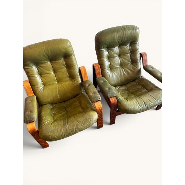Olive Olive Green Lounge Chairs from Göte Möbler, Sweden, 1970s, Set of 2 For Sale - Image 8 of 11