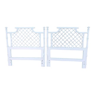 Ficks Reed Vintage Palm Beach Regency Twin Size White Rattan Faux Bamboo Headboards - a Pair For Sale