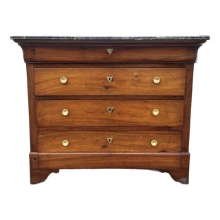 French 19th Century Louis Philippe Marble Top Walnut Commode For Sale