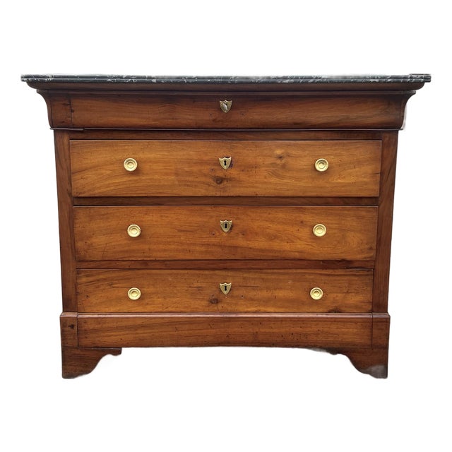 French 19th Century Louis Philippe Marble Top Walnut Commode For Sale