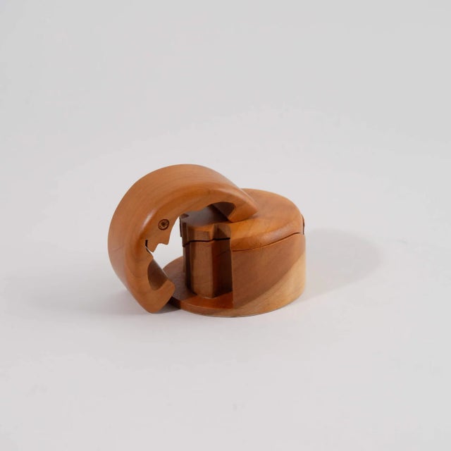 Rustic Vintage Crescent Moon Wood Puzzle Jewelry Box For Sale - Image 3 of 12