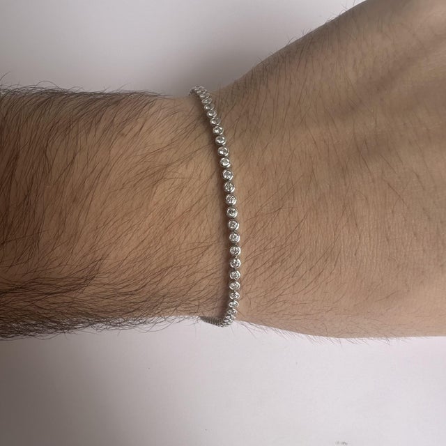 Modern 14kt White Gold Bezel Set Natural Diamond Bracelet - 2ctw, New, Appraised For Sale - Image 4 of 5