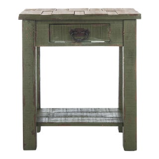 End Table With Storage Drawer in Antique Green For Sale