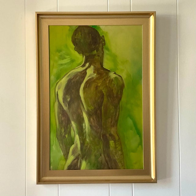 Early 20th Century Early 20th Century Vintage Boho Original Painting on Board of Male Nude For Sale - Image 5 of 8