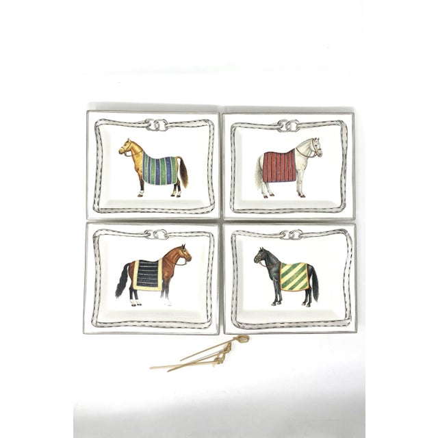 Ceramic Devon Collection Equestrian Catchall Tray, Blue Stripe, Made in Italy For Sale - Image 7 of 9