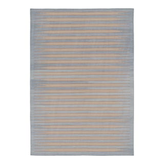 Rug & Kilim’s Contemporary Indian Dhurrie Rug in Light Blue and Brown Stripes For Sale