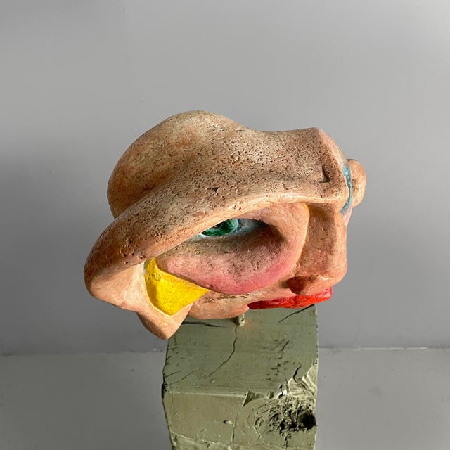 Green Italian Artist, Modern Head Sculpture, 1980s, Wood and Terracotta For Sale - Image 8 of 18