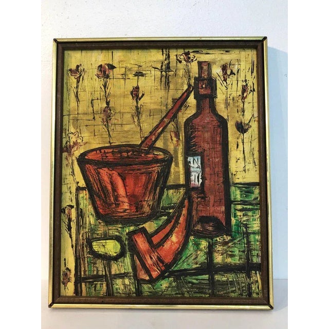 Textile 1960s French School Still Life in the Manner of Bernard Buffet For Sale - Image 7 of 8