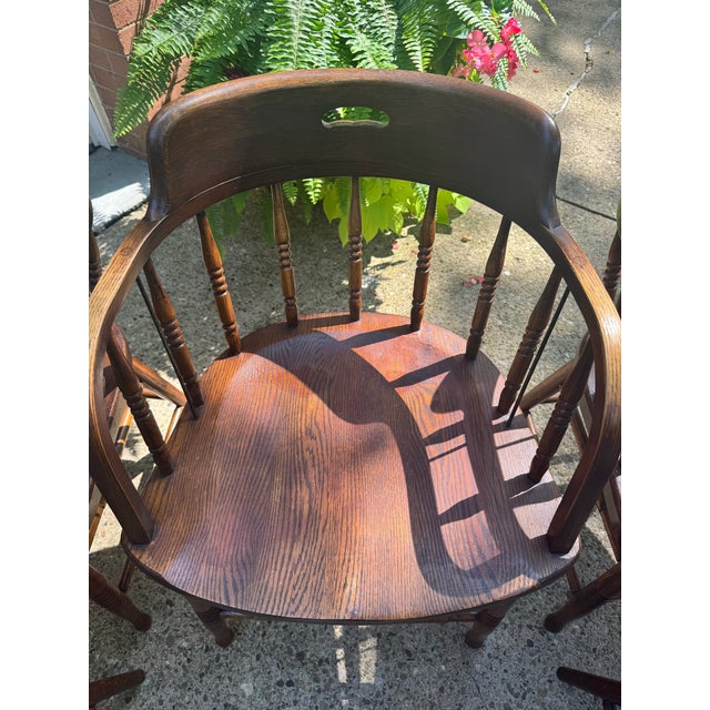 Set of Six S. Bent & Brothers Windsor Captain’s Chairs For Sale - Image 4 of 12