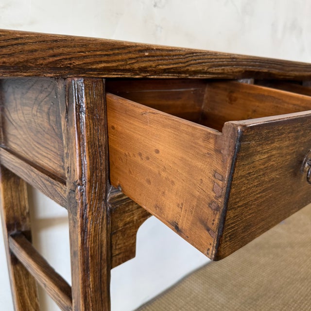 Vintage Reclaimed Elm Wood 4 Drawer Console C. 1920 For Sale - Image 10 of 12
