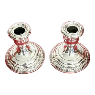 Wallace Pair of Low Candlesticks Sterling Silver Candle Holders For Sale