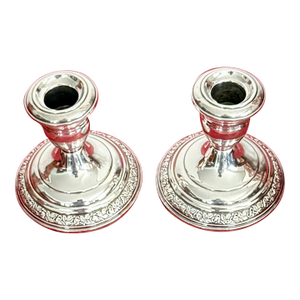 Wallace Pair of Low Candlesticks Sterling Silver Candle Holders