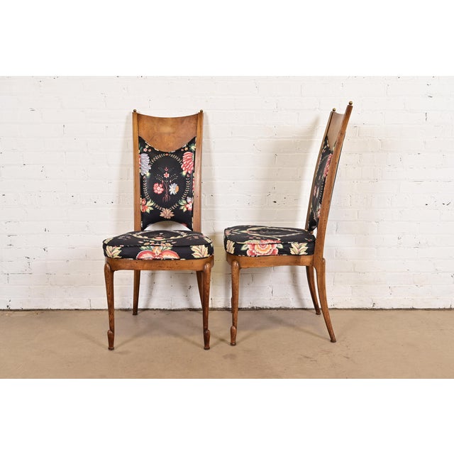 William Doezema for Mastercraft Mid-Century Modern Hollywood Regency Burl Wood Dining Chairs, Set of Four For Sale - Image 9 of 11