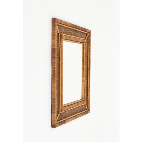 Mid-Century Modern Mid-Century Modern Rattan and Wicker Wall Mirror, Italy, 1960s For Sale - Image 3 of 10