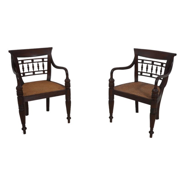 Pair of Caribbean Mahogany Armchairs With Cane Seats For Sale