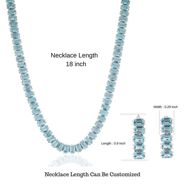 52.42 Ct Certified Natural Blue Topaz Tennis Necklace & Drop Earrings Set, 3 Pieces For Sale - Image 14 of 17