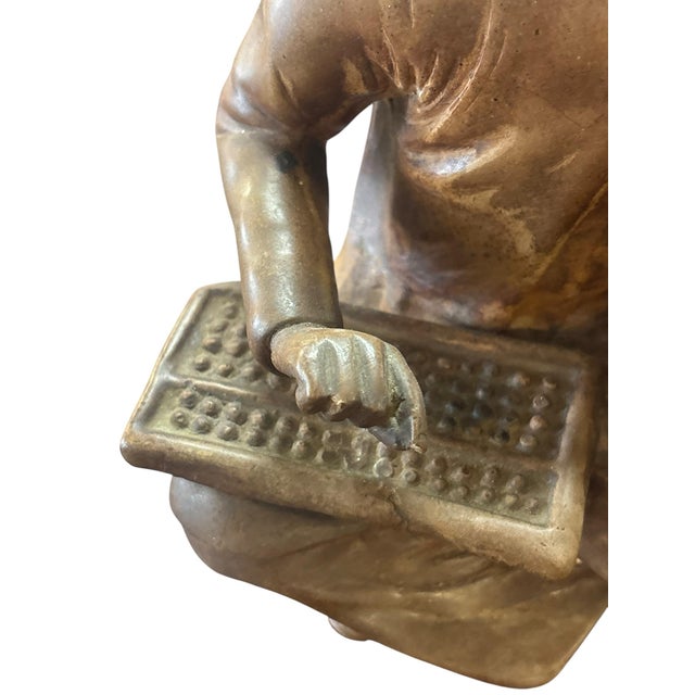 Vintage Chinoiserie Hand-Carved Soapstone Scholar Figurines With Abacus & Tablet, Set of 2 For Sale - Image 11 of 12