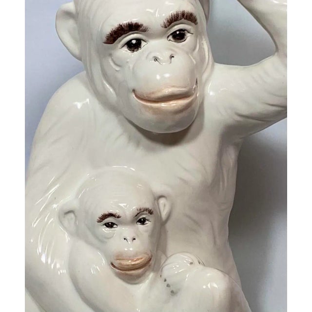 Vintage Majolica Monkey Pair With Palm Tree, Italy, 16” Tall For Sale - Image 11 of 12
