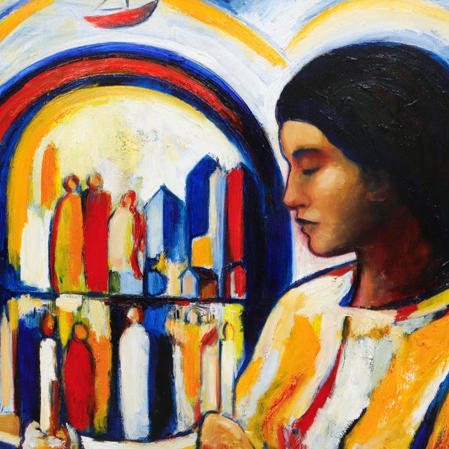 Original Swedish Oil on Canvas – “Woman with Candle” by Anders Wollin – Signed & Dated 1998 – Vintage & Framed – 152 × 152...