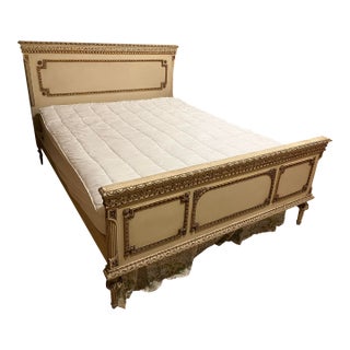 Eloquence French Hand Carved Bed Short Queen Headboard and Footboard For Sale
