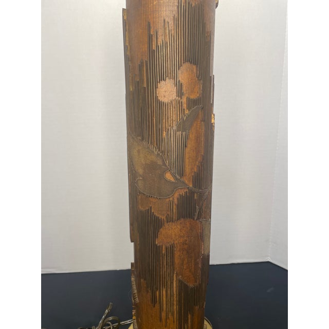 This unique table lamp was crafted from a very VINTAGE wallpaper printing roller. The wooden roller features raised...