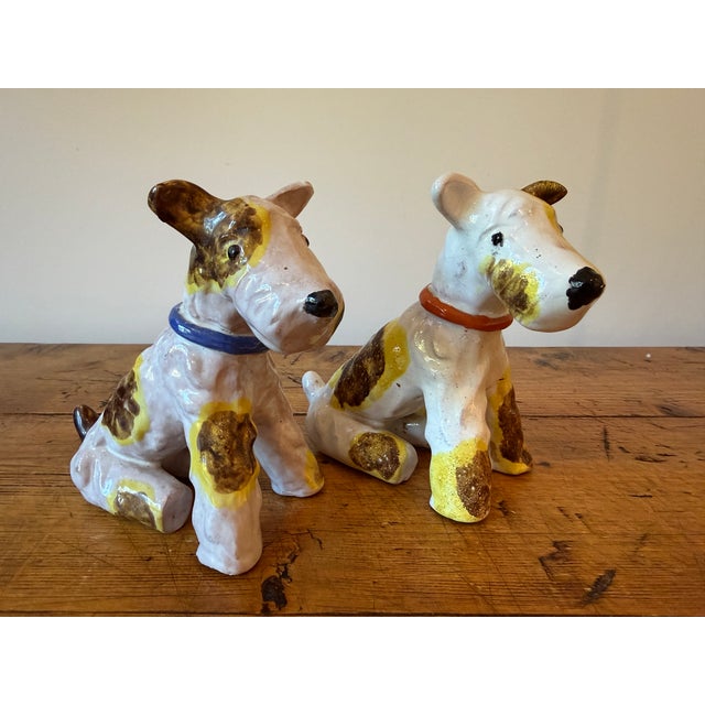 Vintage Pair of H. Mária Ráhmer Ceramic Sculptures of Terrier Dogs. So very charming. They are signed/stamped H. Rahmer &...