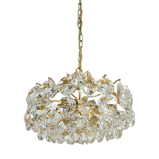 Small Mid-Century Brutalist Chandelier with Crystal Pieces from Palwa, 1970s For Sale