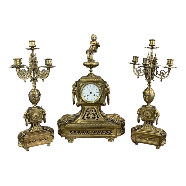 Bronze Fireplace Trim, Early 20th Century, Set of 3 For Sale