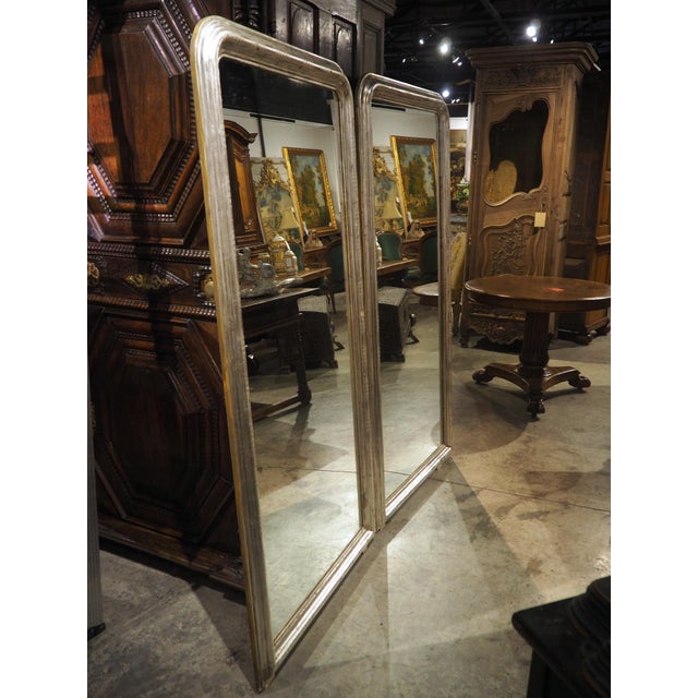 Pair of Large French Silverleaf Louis Philippe Mirrors, 71 X 35.5 Inches For Sale - Image 15 of 18