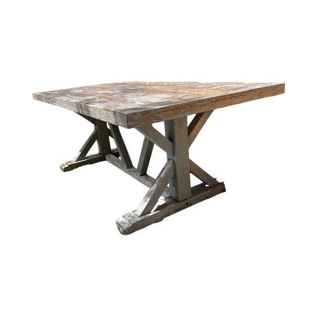 Vintage Italian Farmhouse Wood Table with Clear blue Patina.