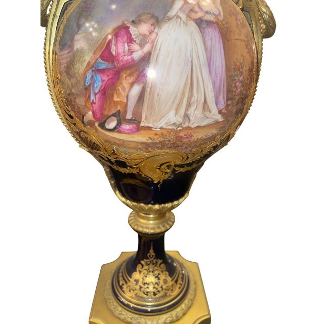 Manufacture de Sevres Monumental 19th Century Sèvres Porcelain Lidded Urn With Gilt Bronze Mounts For Sale - Image 4 of 11