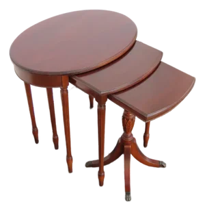 Early 1900s Duncan Phyfe Mahogany Nesting Side End Tables Set of Three 6403