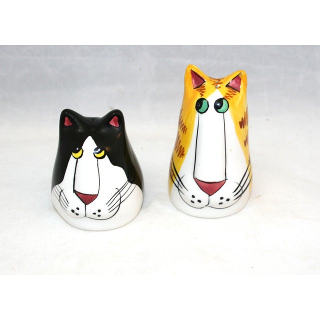 Vintage Candace Reiter Designs Catzilla Ceramic Hand Painted Salt & Pepper Shakers For Sale In West Palm - Image 6 of 9