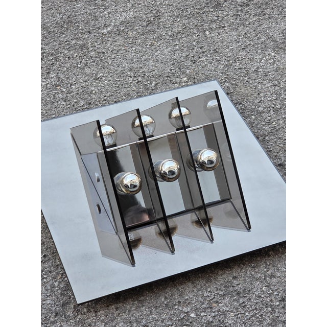 Sculptural Light Panel in Crystal and Steel from Veca, 1970s For Sale - Image 4 of 10