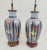 Vintage 3 Ft Tall Ceramic and Brass Lamps Hand Painted With Lilies on Wooden Stand With Dual Sockets - For Sale - Image 12 of 13