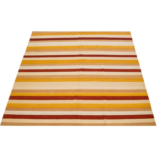 Modern 2020s Modern Kilim Handmade Multicolor Geometric Wool Rug For Sale - Image 3 of 7