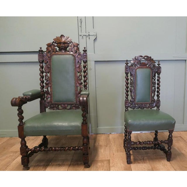Victorian Gothic Jacobean Oak Dining Chairs, Set of 10 For Sale - Image 3 of 8
