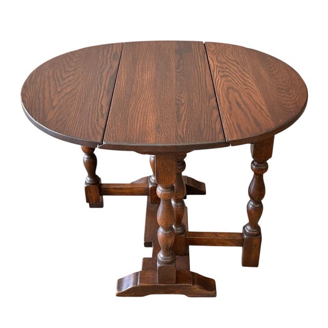 Wood 1930s William and Mary Style Drop Leaf Chair-Side Table in Distressed Oak For Sale - Image 7 of 12