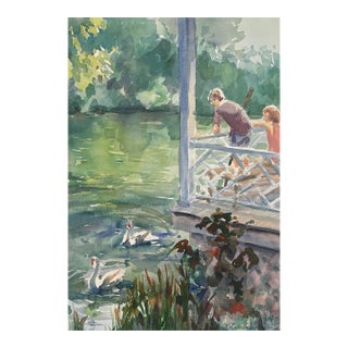 1993 Karen Lawrence Swan Lake Watercolor For Sale