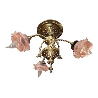 1920s French Gilt Gold Bronze Dore' Ceiling Chandelier For Sale