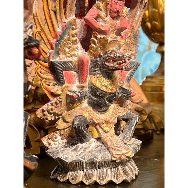 1940s Carved Painted and Gilded Distress Finish Three Temple Carvings- Set of 3 For Sale In Palm Springs - Image 6 of 11