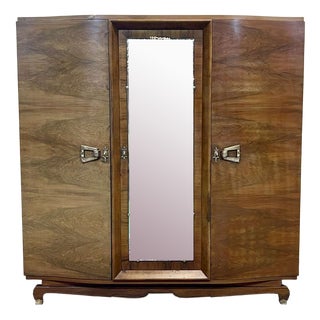 Art Deco 3-Door Wardrobe in Walnut, 1930s For Sale