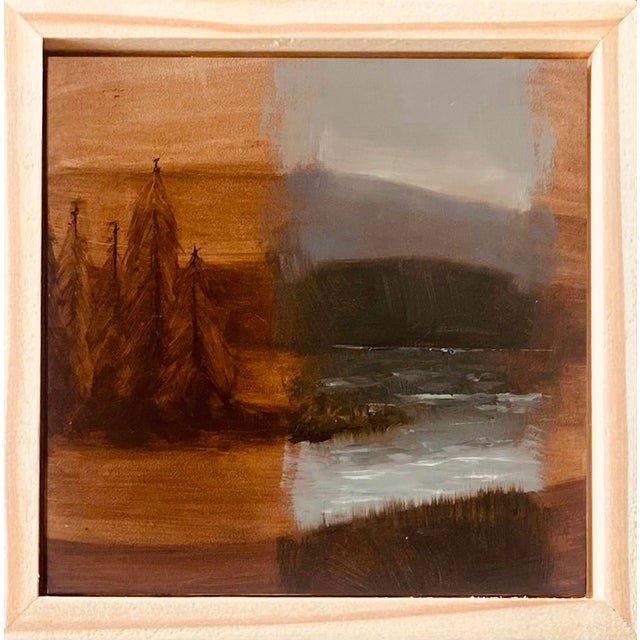 This artwork presents a serene landscape divided into two distinct yet harmonious sections. On one side, tall, stylized...