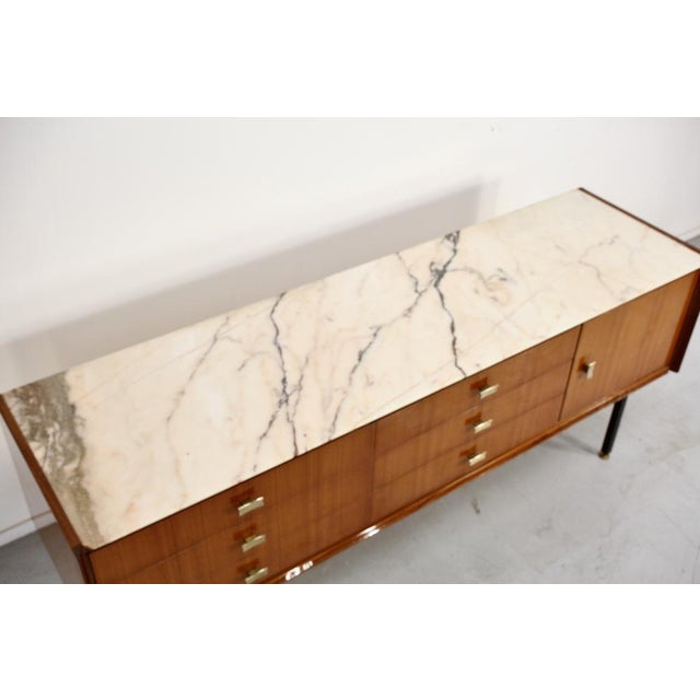 Italian Teak, Carrara Marble and Brass Sideboard from Cantu, 1960s For Sale - Image 10 of 12