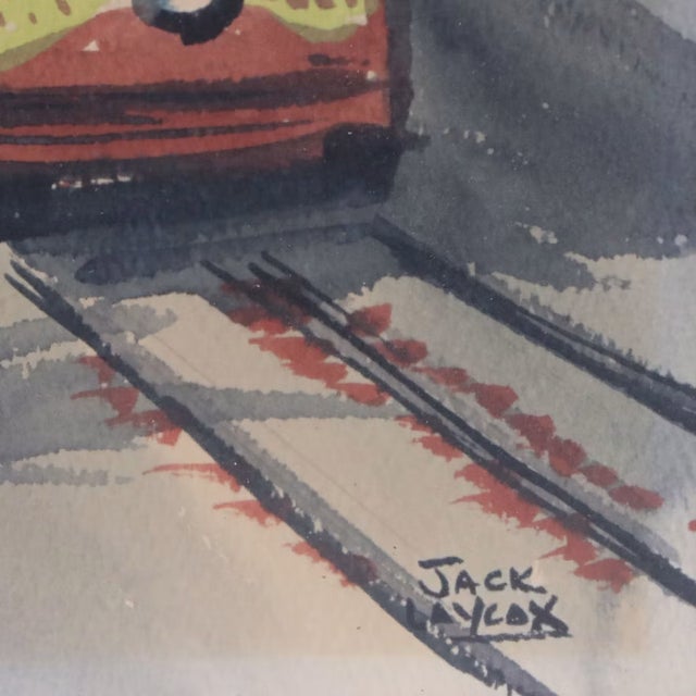Jack Laycox Watercolor San Francisco Trolley Circa 1960s Framed Signed For Sale - Image 11 of 14