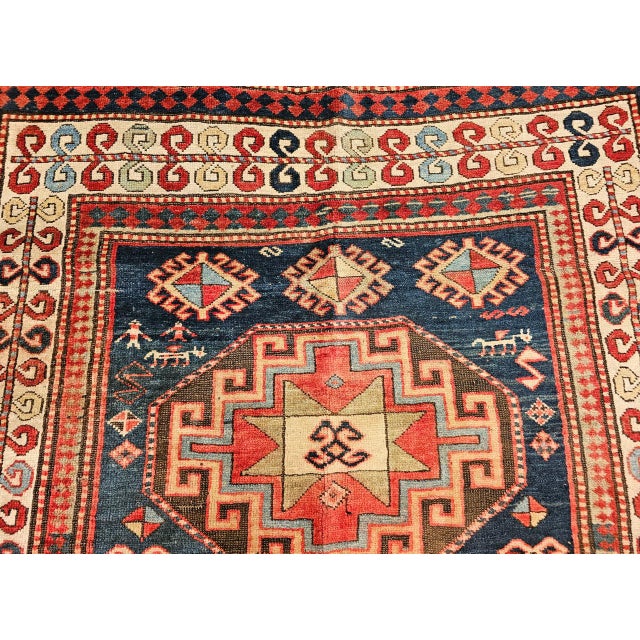 Antique Caucasian Kazak Area Rug, Hand-Knotted Wool, Geometric Medallion Pattern, 5x5 For Sale - Image 11 of 18